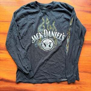 Jack Daniel's Long Sleeve T-Shirt Size M Flames Graphic Tee Logo Black